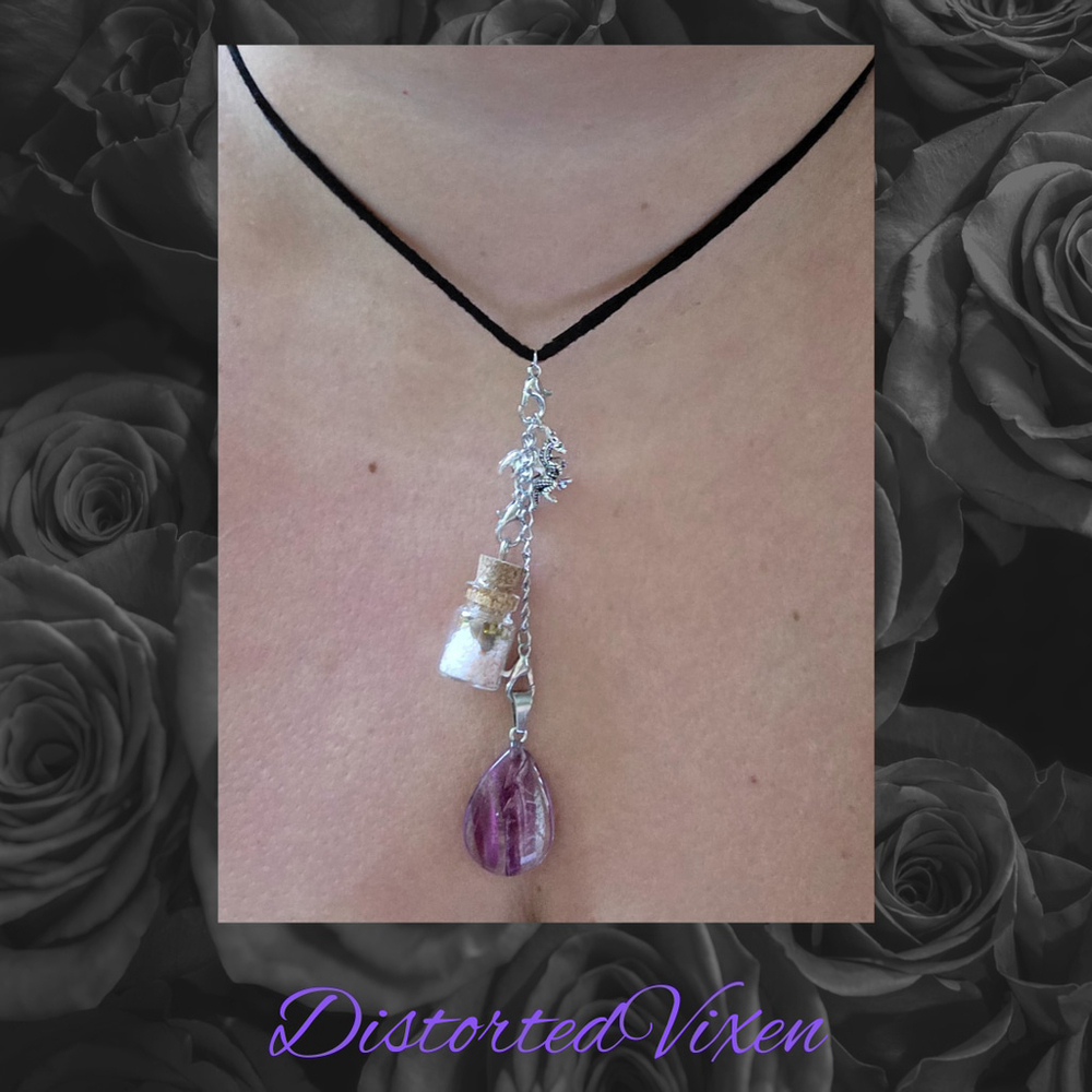 Red Glass Teardrop Necklace with Spell Bottle & Dragon Charm | Interchangeable - Picture 5 of 8